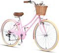 Glerc Missy Vélo de ville fille 20/24/26″ – 6 vitesses, style cruiser hybride, panier en osier, dès 6 ans, plusieurs couleurs
