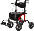 Déambulateur tout-terrain 2-en-1 et fauteuil de transport – Pliable, roues pleines 10″, dossier réversible et repose-pieds amovibles, bleu
