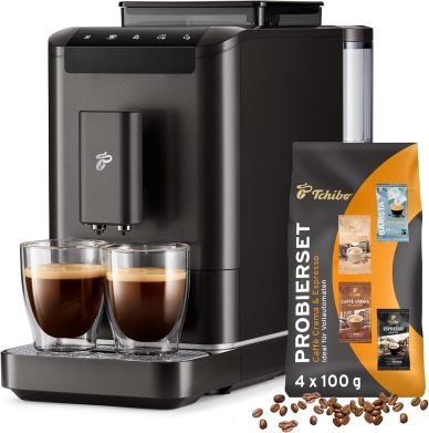 Tchibo Machine à café automatique Esperto2 Caffè avec fonction 2 tasses pour Caffè Crema et Espresso, Granite Black - COFFRET DÉCOUVERTE CAFÉ GRATUIT INCLUS 1