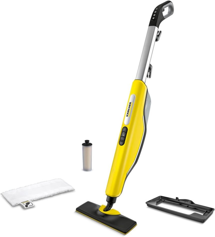 Kärcher SC 3 Upright EasyFix Nettoyeur vapeur – Chauffe 0,5 min, env. 60 m², réservoir 0,5 L, 1600 W, buse sol, chiffon, glisseur tapis et cartouche anticalcaire 1