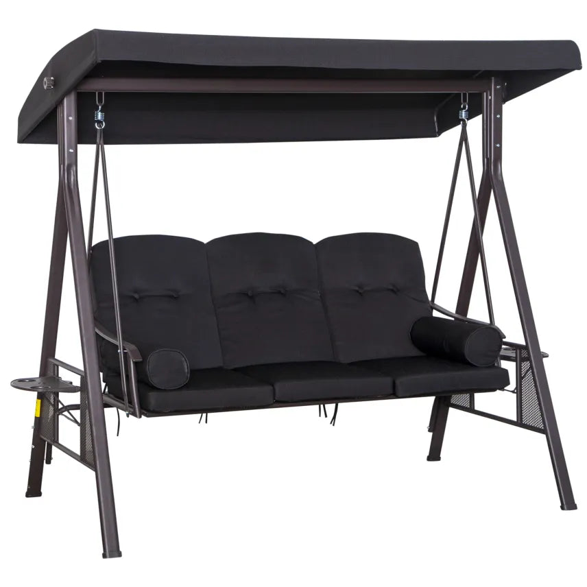 Outsunny Balancelle de jardin 3 places avec toit et coussins – Noir