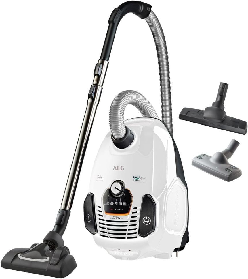 AEG VX7-2-IW-S Aspirateur – Roues souples 360°, seulement 69 dB(A), accessoires, poignée Ergo, filtre lavable, 650 W, rayon 12 m, blanc 1