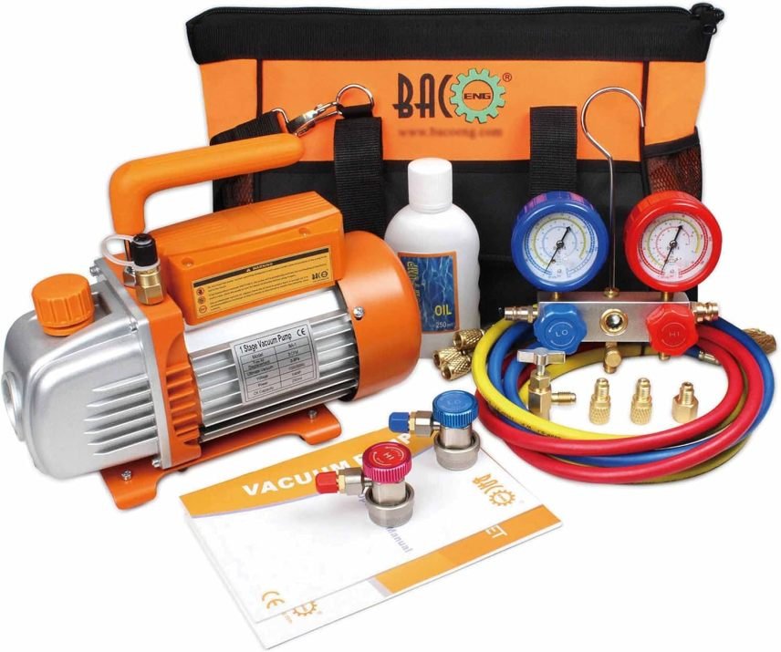BACOENG Kit pompe à vide pour climatisation HVAC / auto – Recharge de réfrigérant, compatible R134A, R410A, R407C et R32