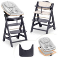 Hauck Beta+ Newborn Set Eco Bouncer Chaise haute évolutive en bois dès la naissance, avec transat nouveau-né, coussin et tablette, gris foncé