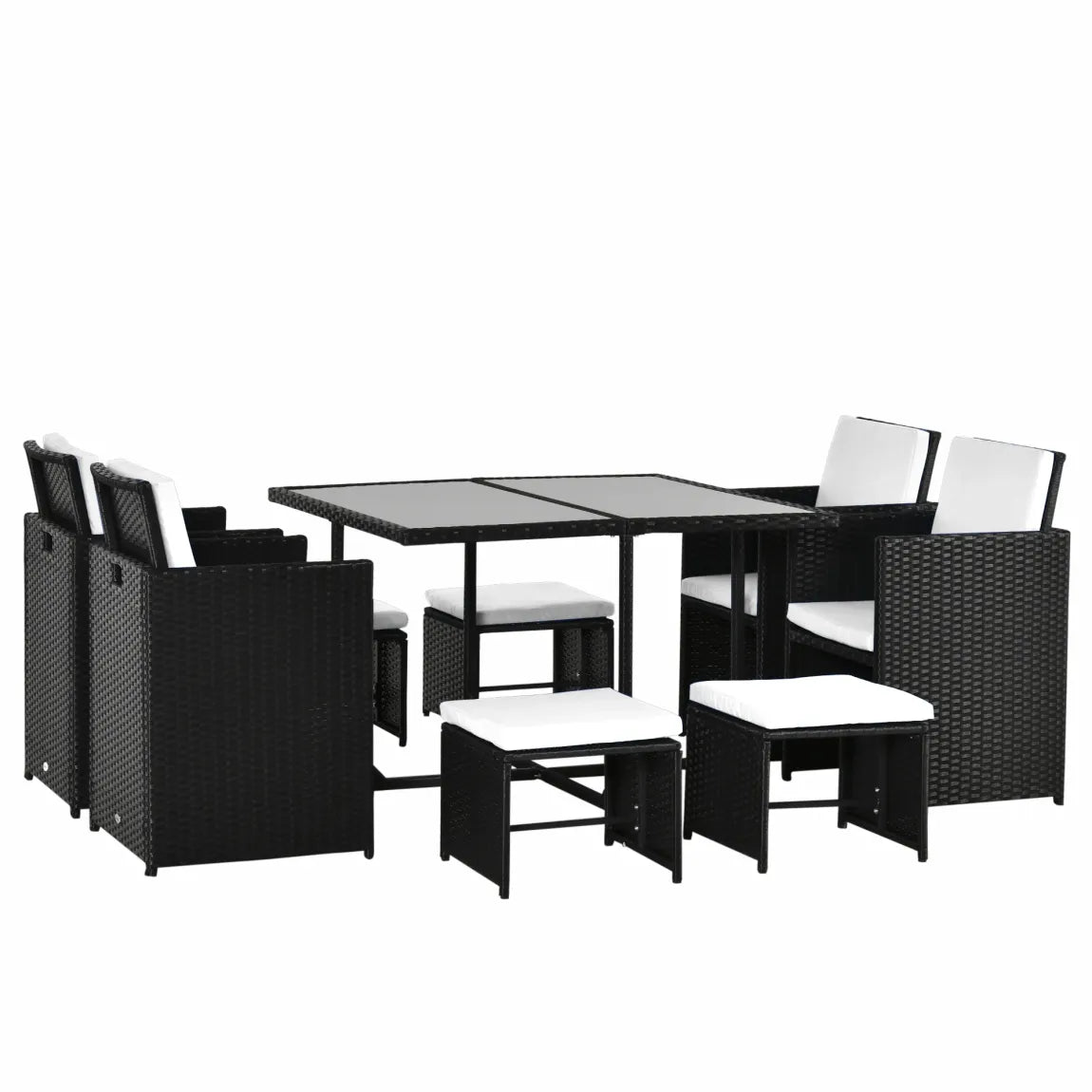Outsunny Salon de jardin en polyrotin 9 pièces, peu encombrant, résistant aux intempéries 1