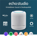Echo Studio dernière génération – Enceinte intelligente Wi-Fi/Bluetooth avec Dolby Atmos, audio 3D, hub maison connectée et Alexa, blanche