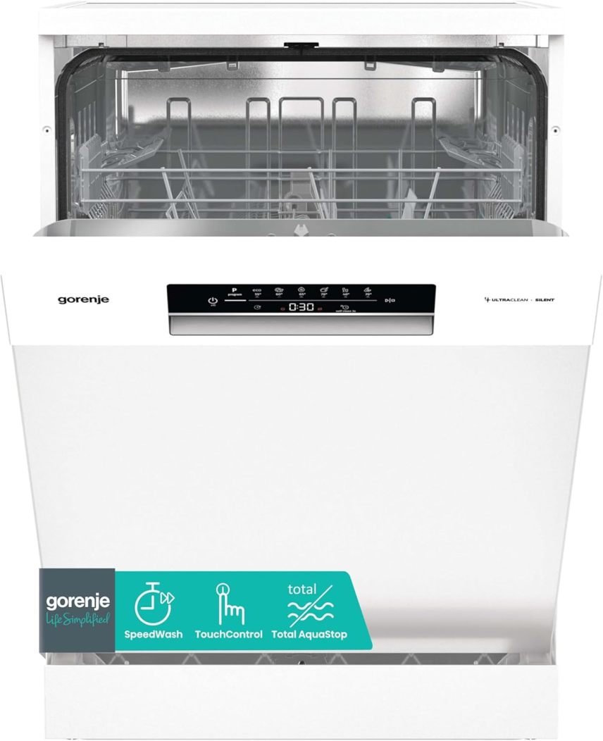 Gorenje GS642E90W Lave-vaisselle pose libre, 60 cm, 13 couverts, Total AquaStop, protection anti-débordement complète, programme Hygiène, SpeedWash