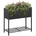 Outsunny Jardinière surélevée ergonomique avec étagère – Résine tressée