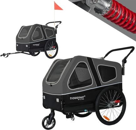 Doggyhut S-Line XL Remorque vélo et poussette pour chien 2-en-1 avec suspension, jusqu’à 45 kg