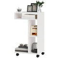 HOMCOM Table d’appoint en C avec roulettes et étagères – Blanc