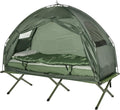 Outsunny Lit de camp 4-en-1 – Ensemble camping avec tente, sac de couchage et matelas pliable, vert foncé