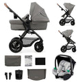 Kinderkraft MOOV2 AIR Poussette 3-en-1 jusqu’à 26 kg – Siège auto i-Size 40–75 cm, fonction poussette, position allongée, grande capote, roues gonflables, noir