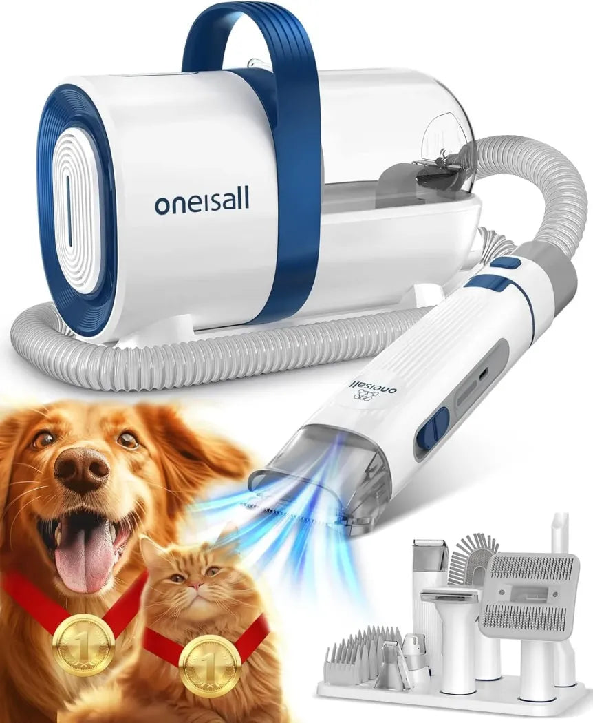 oneisall Tondeuse pour chien avec aspirateur – Aspiration 12 000 Pa, silencieuse, 7 outils de toilettage