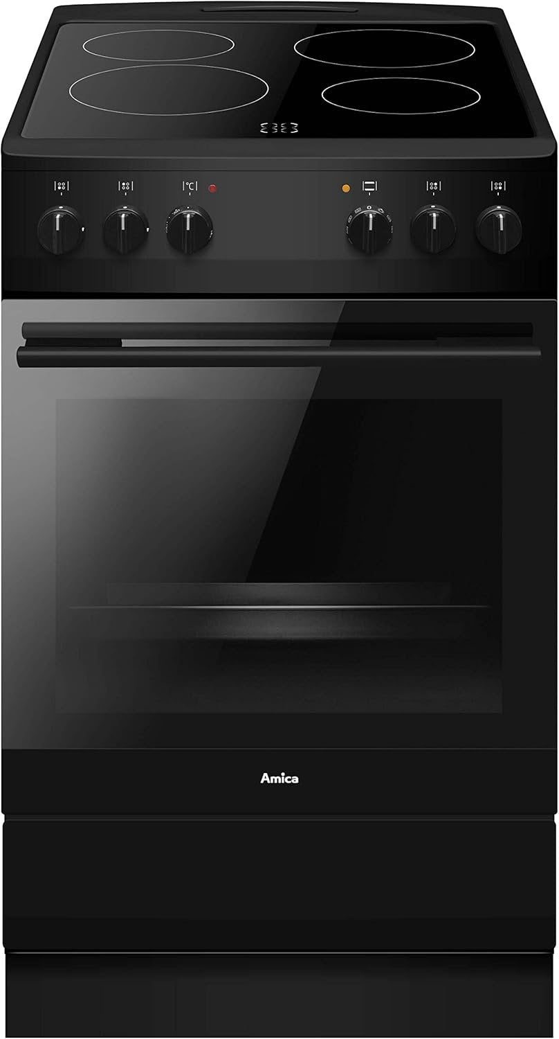 Amica SHC 11509 SM Cuisinière pose libre 50 cm – Plaque vitrocéramique, four électrique, fonction Eco, chaleur voûte/sole, noir mat