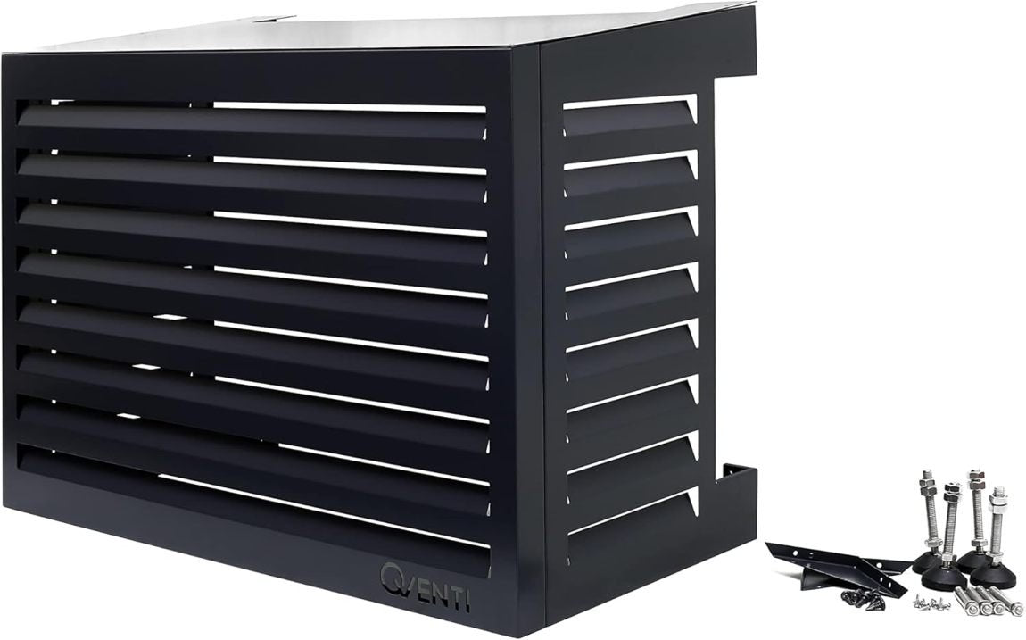 Qventi Cache climatisation extérieur aluminium – Anthracite/gris, grille de protection, montage facile, taille S, 100 × 50 × 75 cm