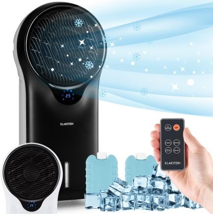 Klarstein Rafraîchisseur d’air 3-en-1 avec refroidissement à eau – Refroidisseur évaporatif, humidificateur et ventilateur, réservoir 5,5 L, 90 W, mode nuit, débit 1600 m³/h