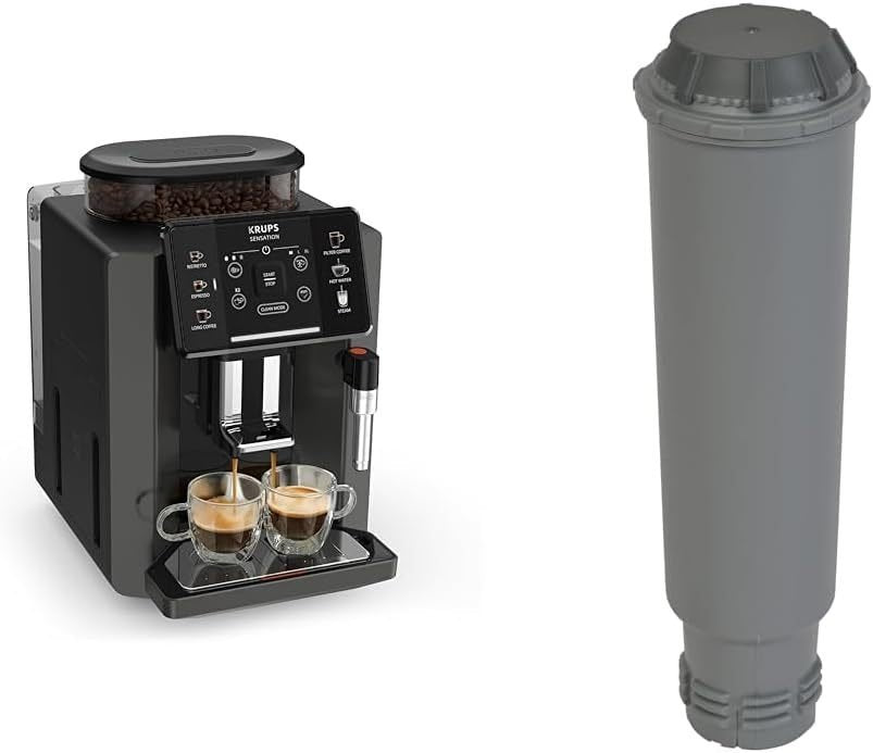 Krups Sensation EA910810 Machine à café automatique – Buse mousse de lait, 5 boissons, fonction café filtre, 2 tasses, noir