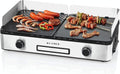 KLAMER Barbecue électrique – Plaques duo antiadhésives amovibles, températures séparées, 5 niveaux, pare-vent/anti-éclaboussures et bac récupérateur