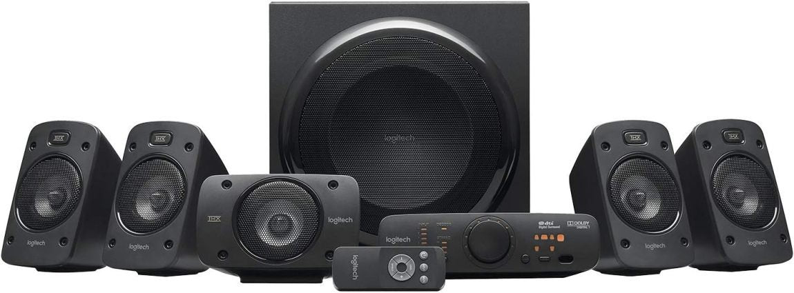 Logitech Z906 Système audio 5.1 – 1000 W surround, certifié THX, multiples entrées audio, télécommande, prise UE, compatible PC/PS4/Xbox/TV/smartphone/tablette, noir