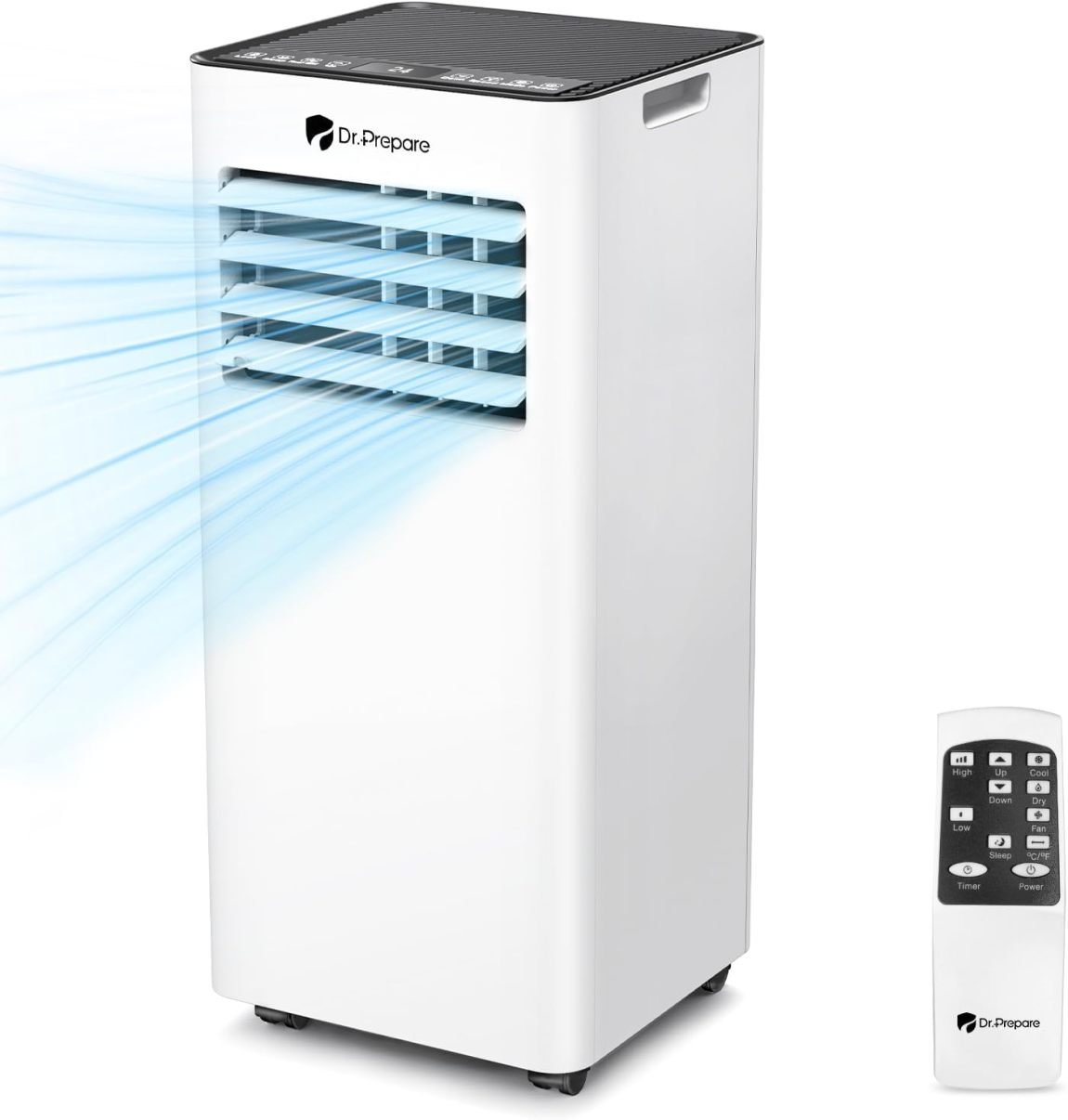 DR.PREPARE Climatiseur mobile 9000 BTU avec application – 4-en-1, tuyau d’évacuation, refroidissement/ventilation/déshumidification, mode sommeil, télécommande, jusqu’à 30 m², minuterie 1-24 h