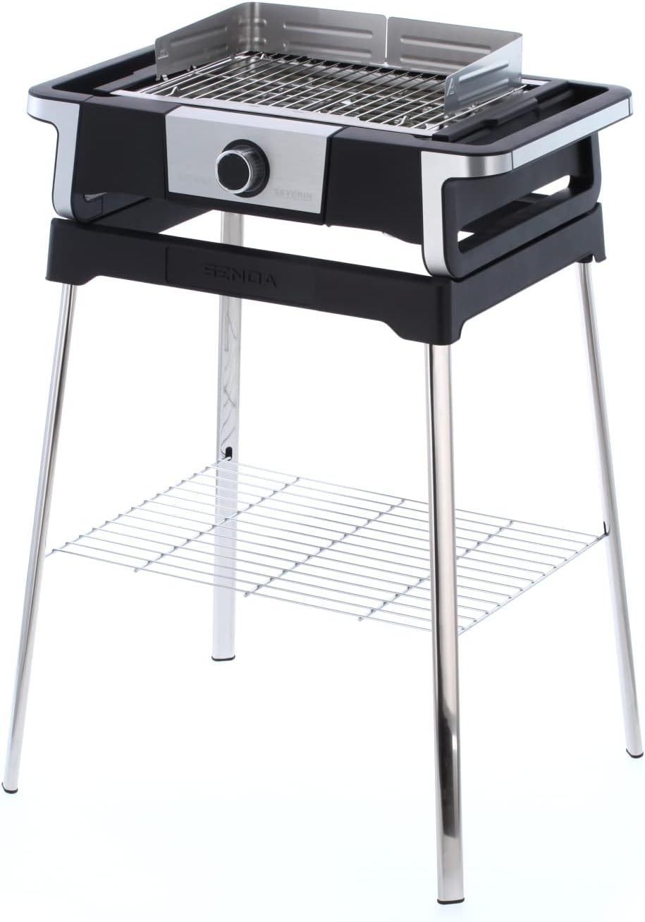 SEVERIN SENOA DigitalBOOST S Barbecue électrique sur pied PG 8118 – Jusqu’à 500 °C, surface SafeTouch, inox/noir