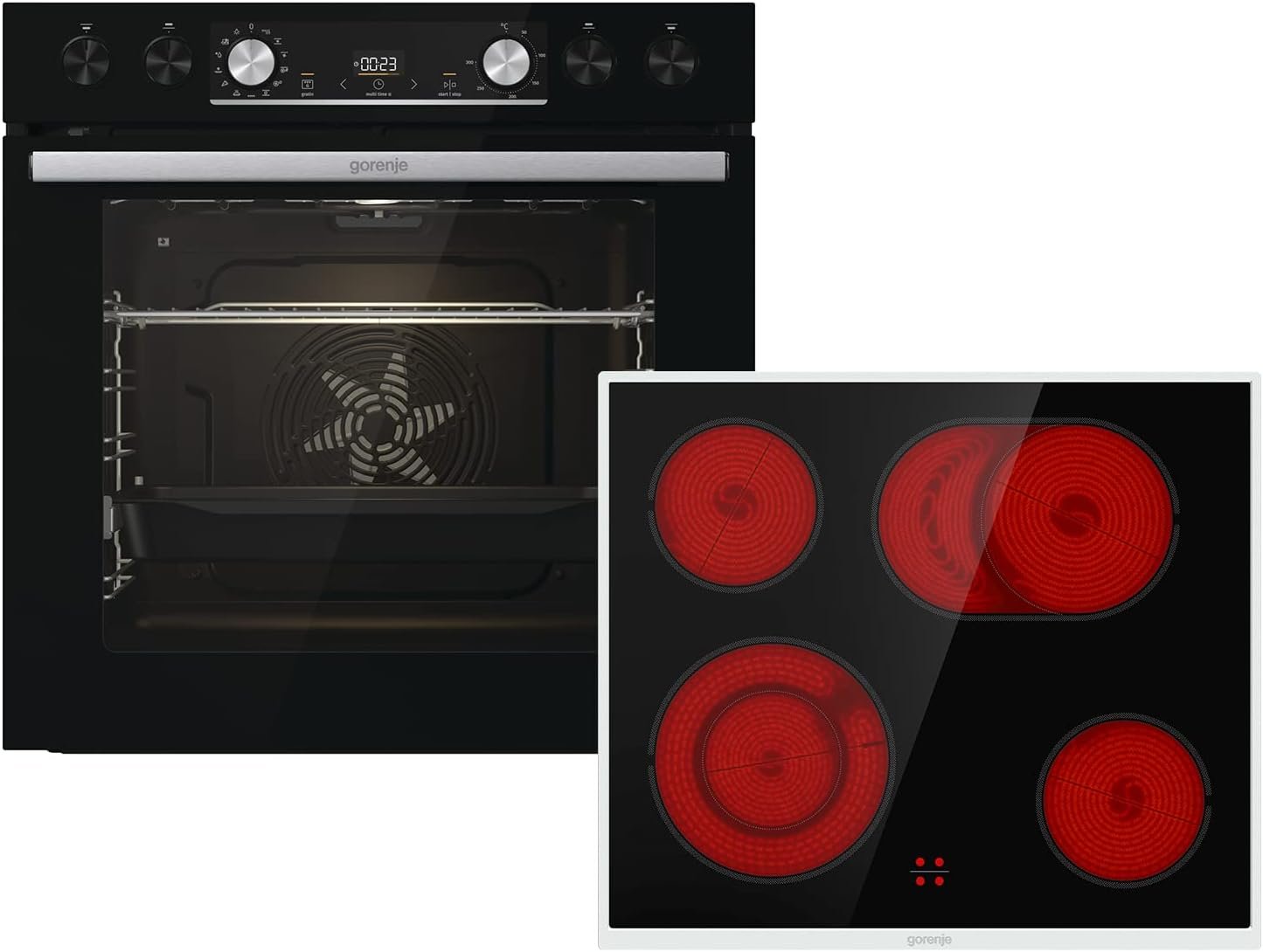 Gorenje Set de four encastrable chaleur tournante Inox Set 4 avec table vitrocéramique / 77 litres / ExtraSteam / GentleClose & Open / EcoClean / AirFry / PizzaMode / PerfectGrill / glissières télescopiques / aspect Inox 1