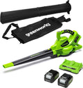 Greenworks Aspirateur/souffleur de feuilles sans fil 48 V (2×24 V) – Brushless, jusqu’à 322 km/h, sac 45 L, 2 batteries 4 Ah et chargeur, garantie 3 ans, GD24X2BVK4X