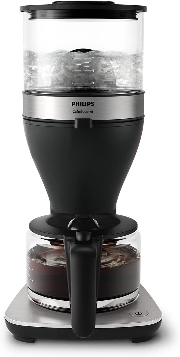 Philips Cafetière filtre tout-en-un HD7900/50 – Broyeur conique intégré, double bac à grains, verseuse verre 1,25 L, intensité personnalisable 1