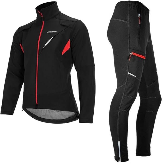 ROCKBROS Ensemble cyclisme hiver homme – Veste et pantalon imperméables, coupe-vent, thermiques, tailles S à 4XL
