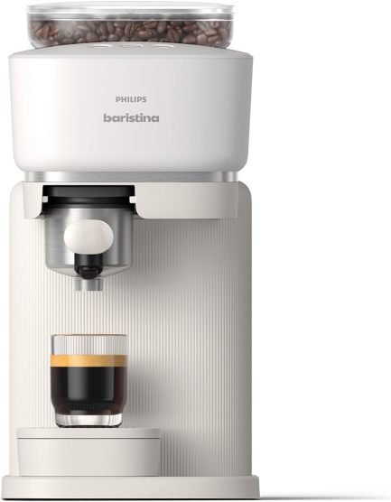 Philips Baristina Machine à espresso compacte – Espresso simplifié, blanc naturel avec porte-filtre blanc, pompe 16 bar