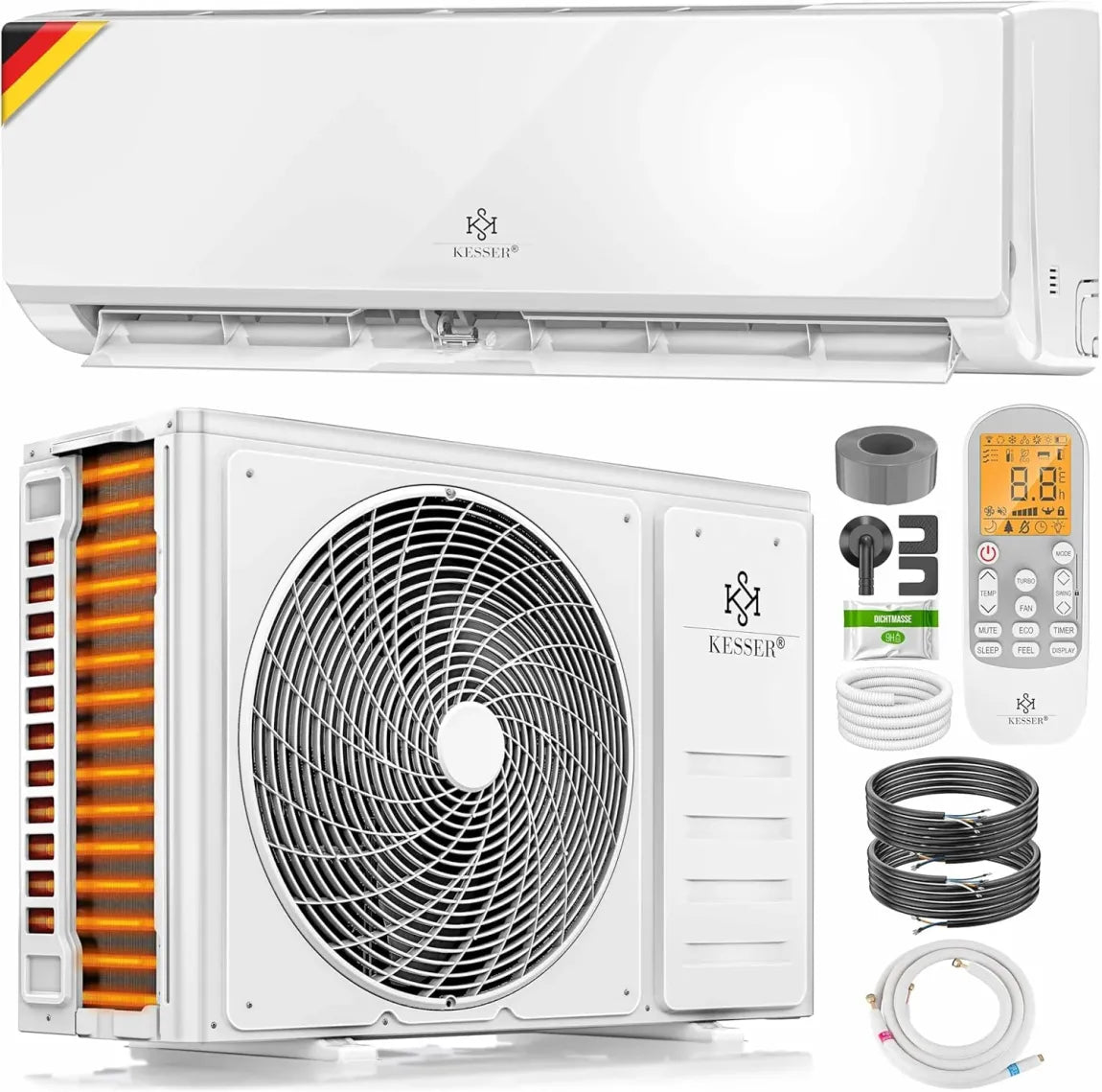 KESSER Kit climatisation split Wi-Fi/app – Refroidissement A++ / chauffage A+, 9000 BTU/h (2600 W), R32, télécommande, minuterie, matériel de montage complet inclus