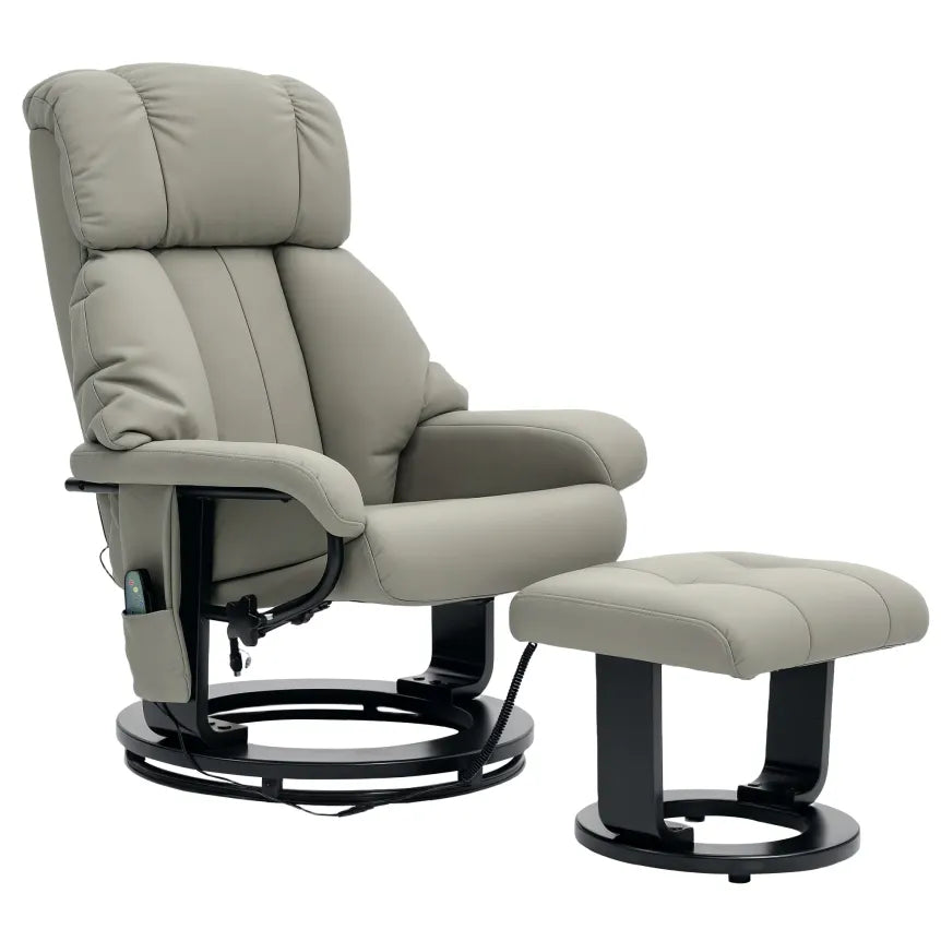HOMCOM Fauteuil relax gris avec massage, fonction inclinable et repose-pieds – Similicuir