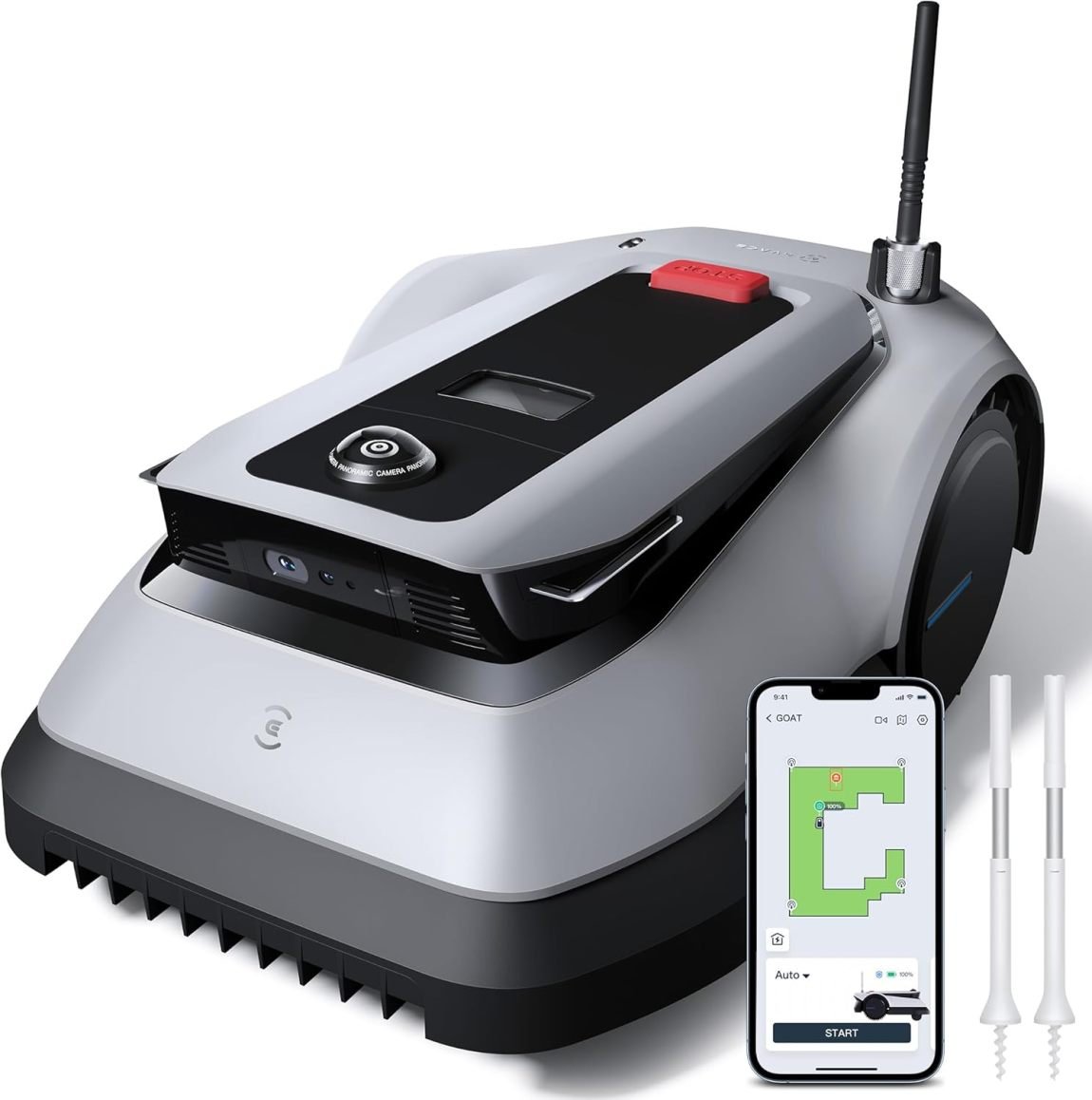 ECOVACS GOAT G1-800 Robot tondeuse sans câble périmétrique jusqu’à 800 m² – TrueMapping, évitement d’obstacles, 16 zones, pente 45 %, gestion vidéo