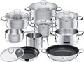 Silit Toskana Batterie de cuisine induction 10 pièces – Casseroles avec couvercles en verre, casserole à lait, cuit-vapeur et poêle, inox satiné non revêtu