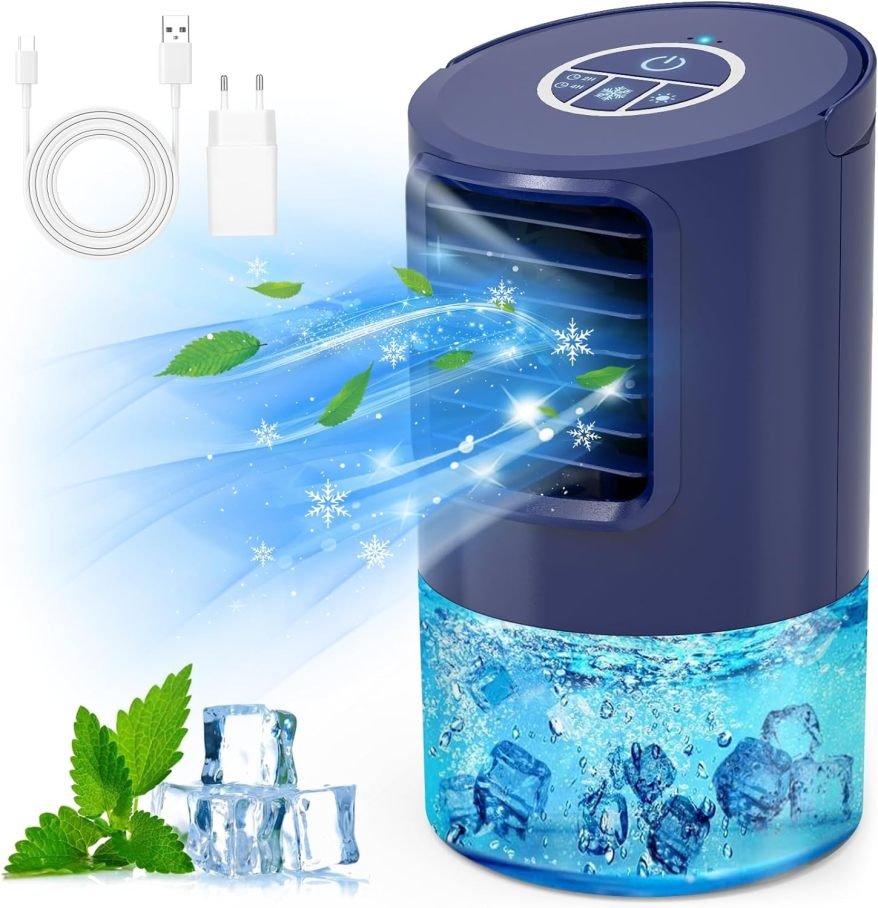 RenFox Mini rafraîchisseur d’air 5-en-1 – Climatiseur mobile, ventilateur, humidificateur, 3 vitesses, 7 LED, pour maison et bureau 1