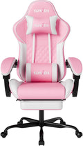SUKIDA Chaise gaming Racing ergonomique – Repose-pieds, dossier 90-135°, soutien lombaire, hauteur réglable, rose/blanc