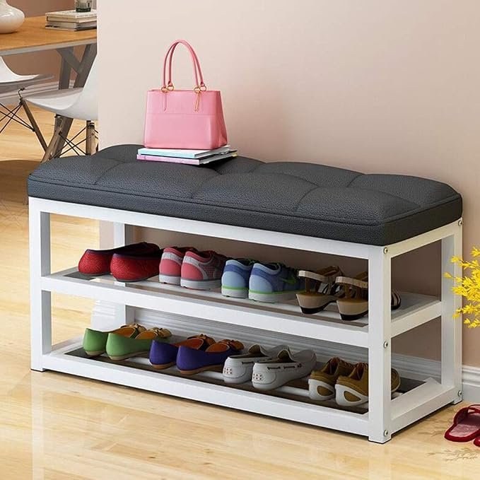 Gzz Banc à chaussures style nordique 2 niveaux – 60 × 30 × 44 cm, assise et rangement, aspect bois