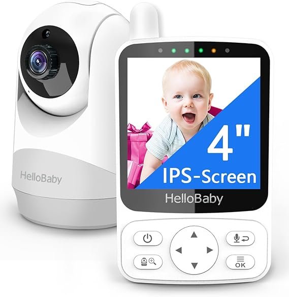 HelloBaby Babyphone vidéo avec caméra – Autonomie 29 h, PTZ 355°/120°, zoom 2×, vision nocturne IR, mode ECO, portée 305 m, audio bidirectionnel