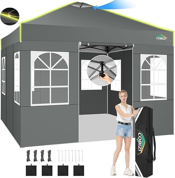 COBIZI Tonnelle pliante 3 × 4,5 m – Tente de réception étanche, stable, résistante à l’hiver, protection UV, 4 parois, grise