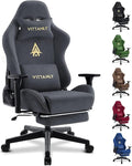 Vittanly Chaise gaming de luxe ergonomique – Suédine synthétique, repose-pieds, coussins tête/lombaires, accoudoirs 3D, dossier 90-155°, grise