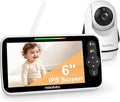 HelloBaby Babyphone vidéo 6 pouces – Caméra et audio, batterie 4000 mAh, vision nocturne, mode ECO, sans Wi-Fi, audio bidirectionnel, commande PTZ et 8 berceuses