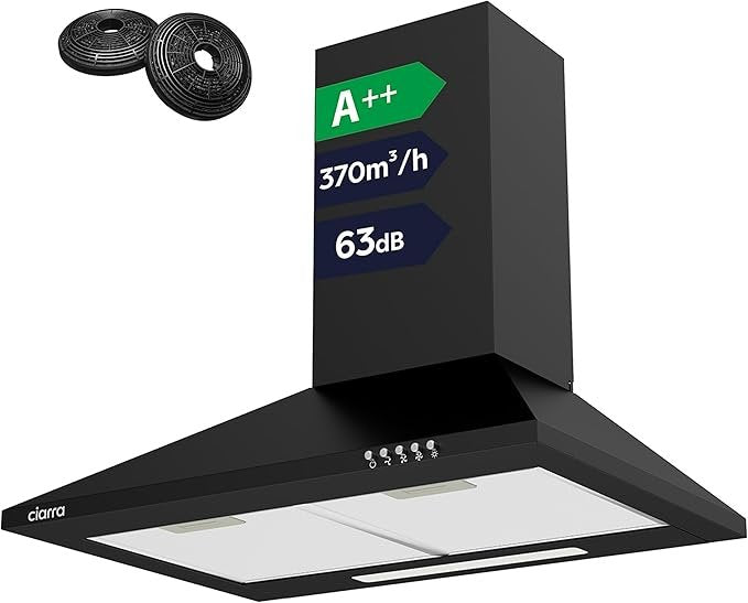 CIARRA Hotte murale 60 cm – Classe énergétique A++, puissante, pour montage mural