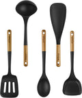 Staub Set de 5 ustensiles de cuisine en silicone – Résistants à la chaleur, poignées ergonomiques, noir