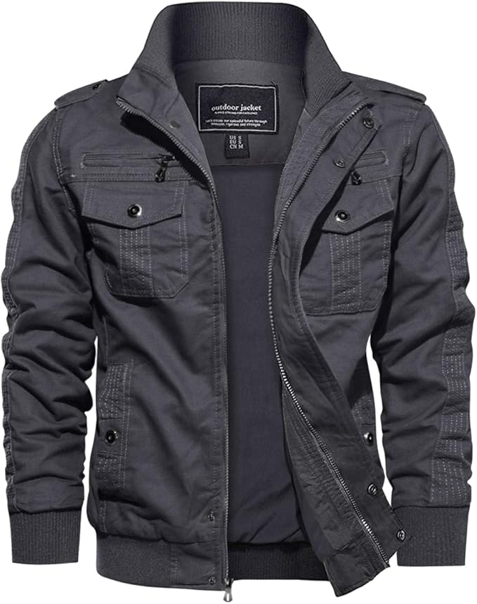 EKLENTSON Veste mi-saison homme – Style cargo/travail, nombreuses poches, légère, outdoor et loisirs, printemps/automne