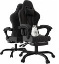 JUMMICO Chaise gaming ergonomique en tissu – Rembourrage à ressorts, massage, appuie-tête, repose-pieds, hauteur réglable, charge 150 kg, noire