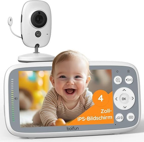 BOIFUN Babyphone vidéo 2026 avec caméra – Écran 4 pouces 720p sans Wi-Fi, vision nocturne, autonomie 10 h, audio bidirectionnel, détection son/température, zoom 3×, berceuses