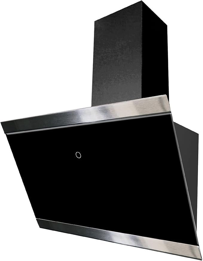 respekta CH89060S Hotte inclinée 60 cm – Verre avec cadre inox, évacuation/recyclage, classe A++, noire