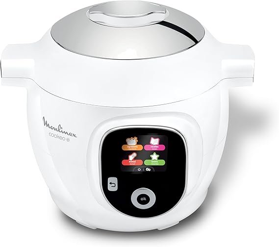 Moulinex Cookeo Smart Multicooker CE854110 – 6 L, 1600 W, 80 recettes intégrées, assistant de cuisson avec écran et application, blanc