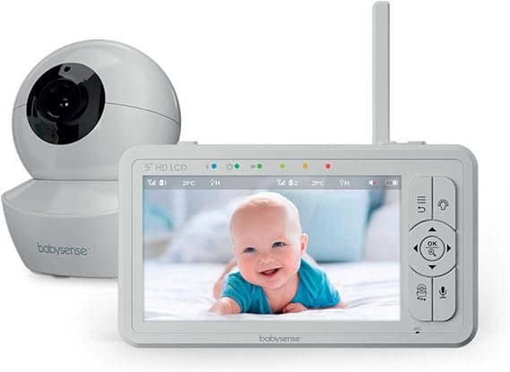 Babysense HDS2 Babyphone vidéo – Écran 5 pouces 720p HD sans Wi-Fi, veilleuse, berceuses, portée 300 m, audio bidirectionnel, mode ECO, zoom 4×, batterie 4000 mAh