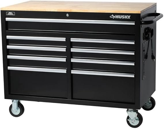 HuskyTools Établi mobile extra-profond 46″ à 9 tiroirs – Description du produit